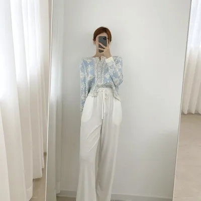 Fall Winter 2021 Floral Korean Cardigan Sweater Women's Long Sleeve Single-breasted Top Retro Ladies Elegant Vintage Cardigan