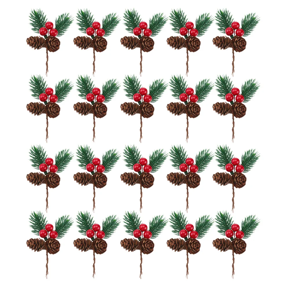 

20pcs Pine Cones For Crafts Artificial Berry Pine Needles Stems Picks Xmas Decor Holiday Garland Wedding Bouquet Centerpiece