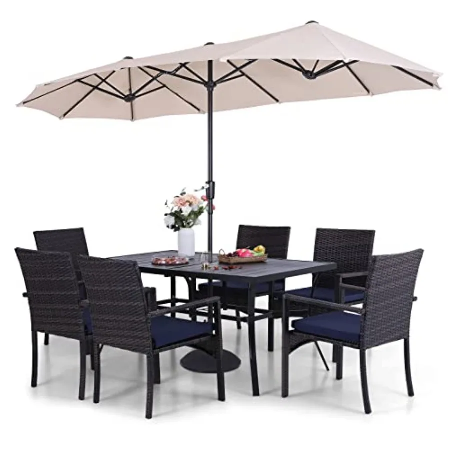 

Patio Outdoor Table and Chairs Set with Umbrella Beige Patio Dining Sets for 6 7 Pieces Patio Table Set Clearance for Backyard