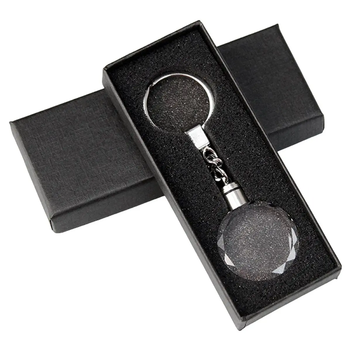 Workshop Gear 10pcs Blank Shining Round Crystal Keychain Pendant for 3DLaser Engraving with Gift Box