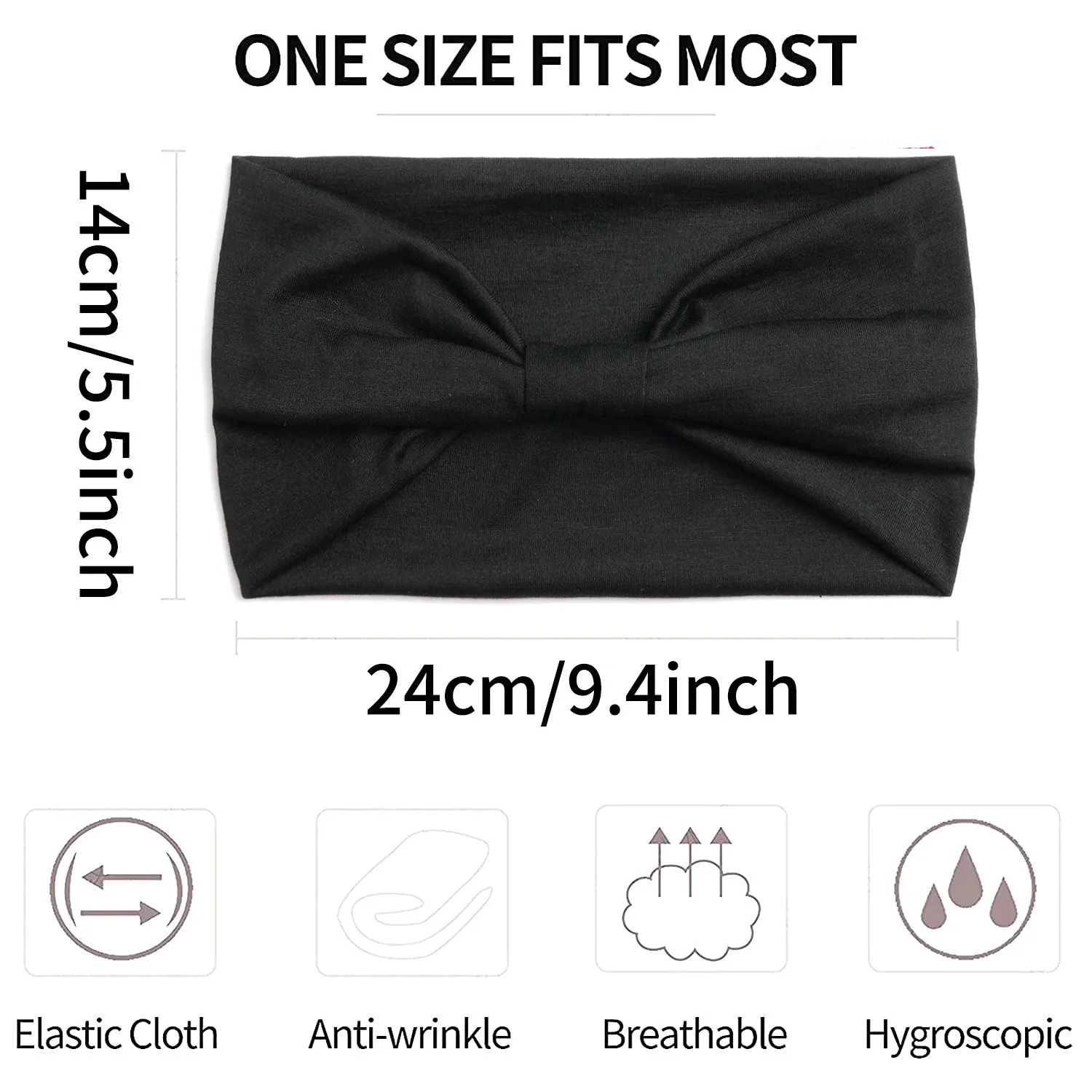 Ladies Solid Color Cotton Wide Elastic Headband Sport Sweat Absorbent Yoga Fashion Hair Tie Bandana
