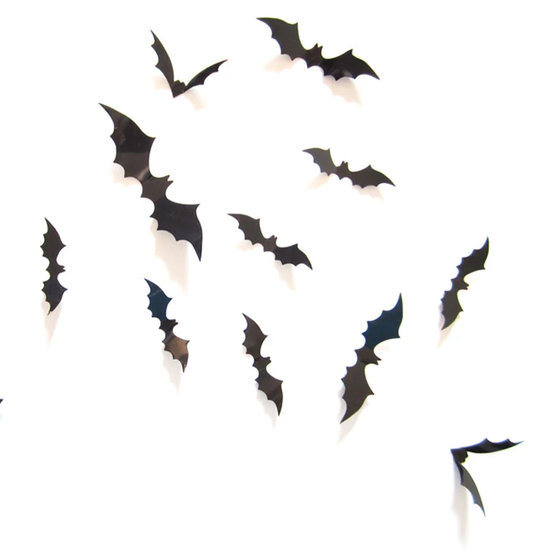 Autocollants de chauve-souris 3D pour la décoration d'Halloween, fournitures de décoration de porte et de fenêtre, stickers muraux, décoration de fête, mise en page de scène