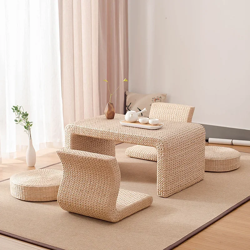 

Straw Weaving Rattan Weaving Tea Table Japanese Tatami Window Sill Balcony Low Table Arched Living room center mesa furniture