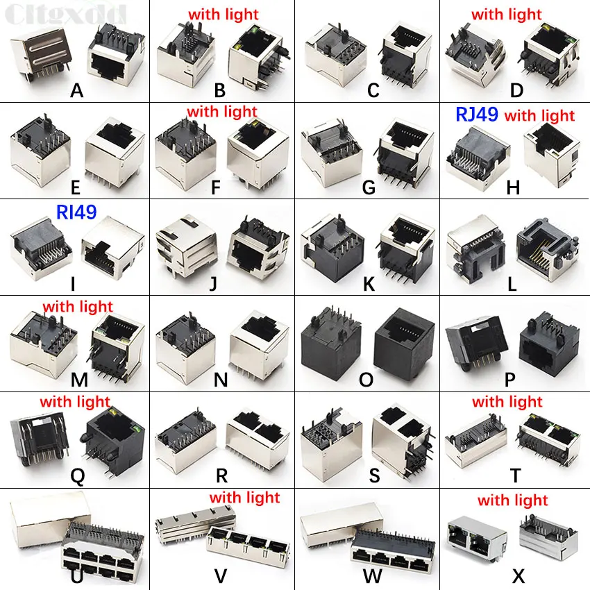 1PCS Plastic Metal RJ45 RJ49 Shield Network Jack 8 Pin PCB SMT/horizontal/vertical Board Female Socket Connector 8P8C 10P8C