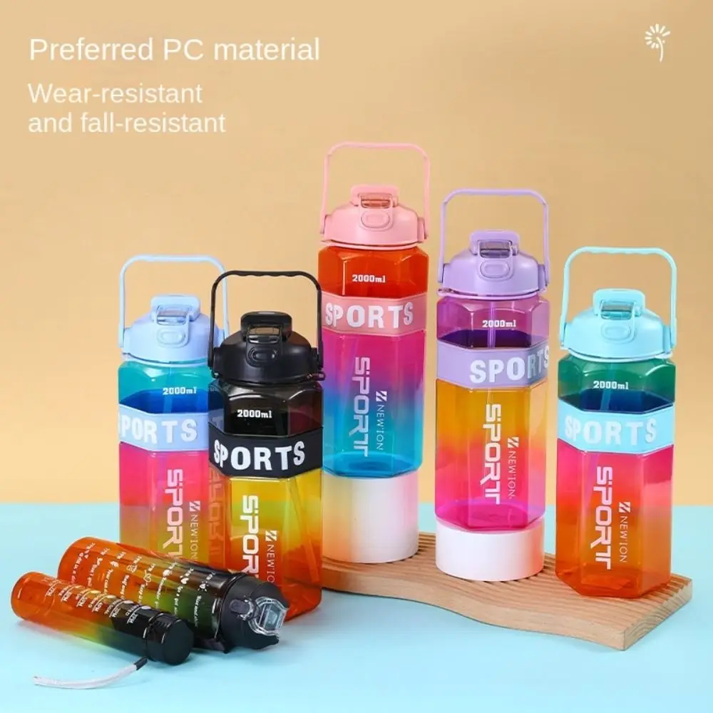 Three Piece Set Sports Water Bottle Set Large Capacity Gradient Color Leak Proof Colorful Cup Transparent Hexagon