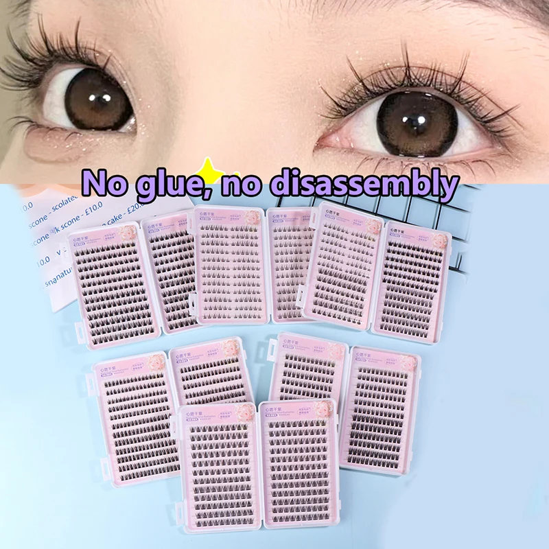 240Pcs Large Capacity Glue-free False Eyelashes Single Cluster C-curled Natural Self-adhesive False Eyelashes