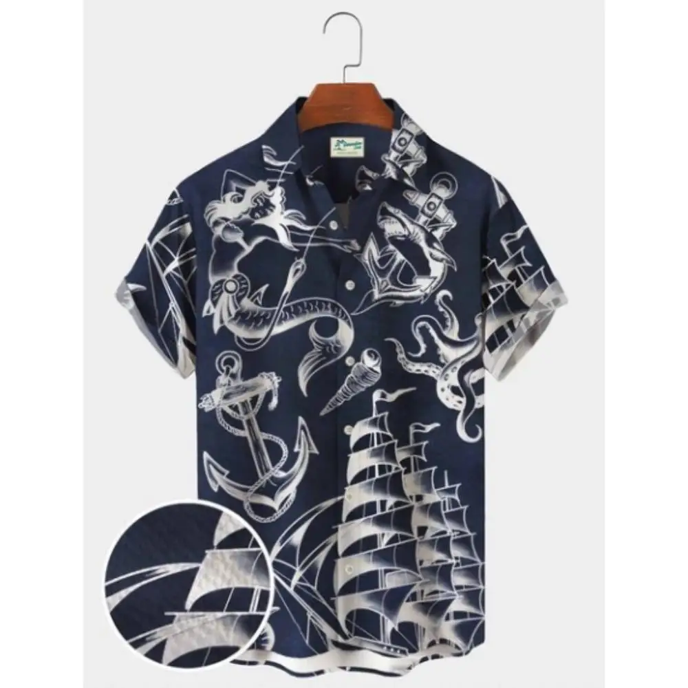 Shark Print Shirts For Men Sea Animals 2023 Summer Loose Hawaiian Shirt Man Summer Tops Casual Fashion Short Sleeve Men Clothing