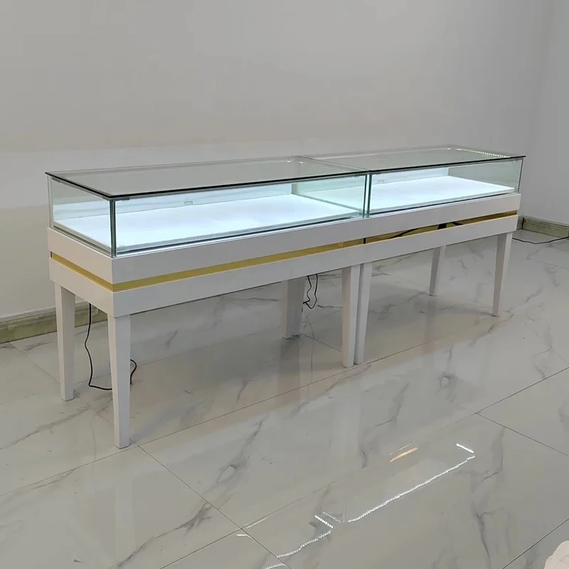 custom.Custom Made Modern Solid Wood LED Glass Jewelry Display Cabinet Retail Stores Gold & Silver Accessories Showcase