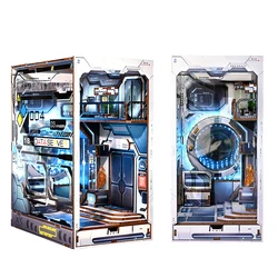 DIY Wooden Book Nook Shelf Insert Doll House Building Kits Sci-fi Alien Hub Bookshelf Assembly Bookend for Adults Birthday Gifts