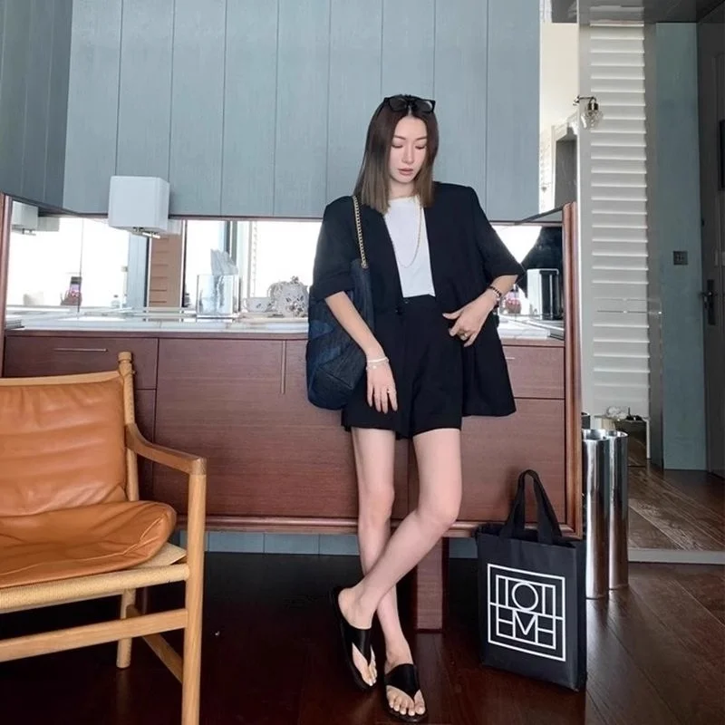 

Plus Size plus Size Casual Lightweight ort Sve Suit Jaet for Women Summer Thin Sle Loose Fit Korean Version Office Commute