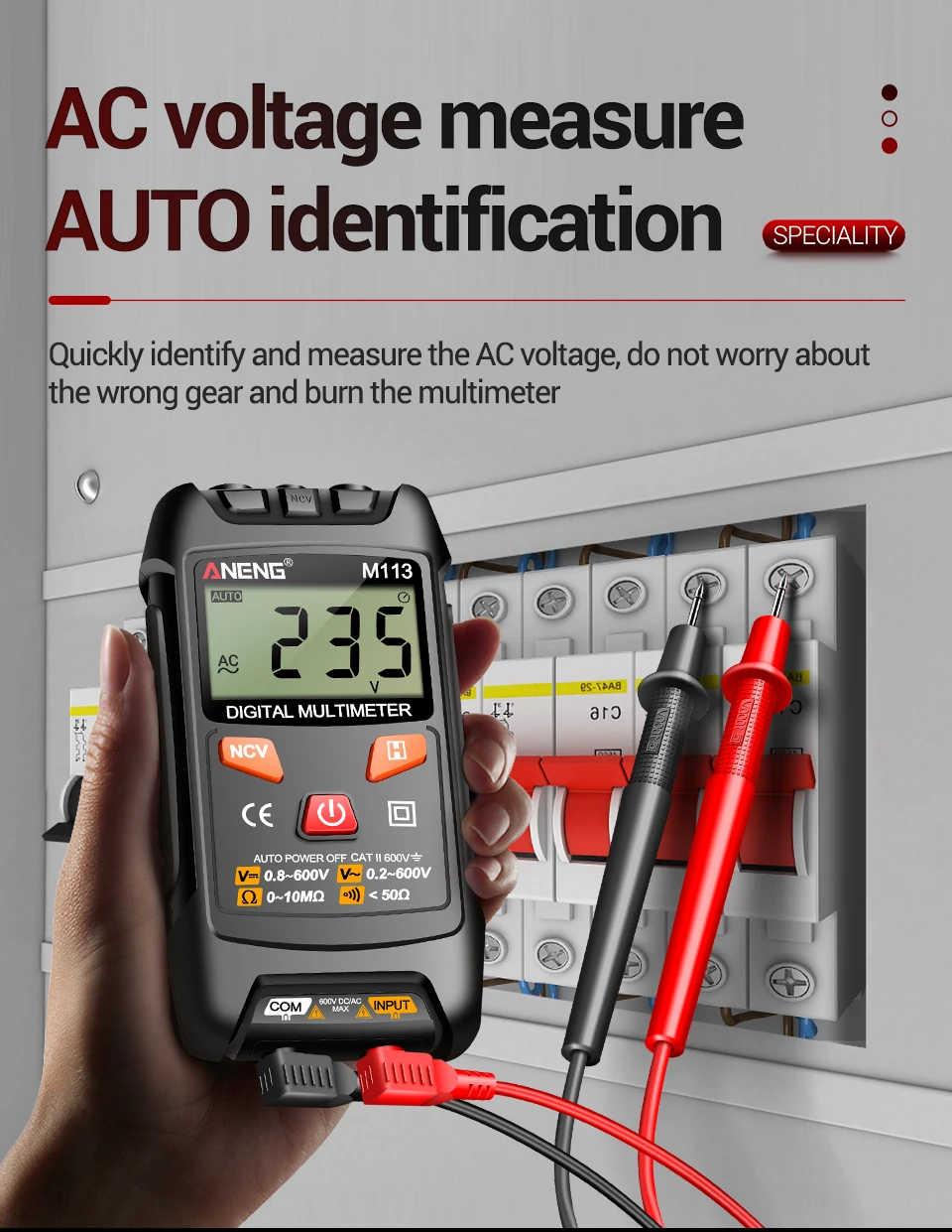 ANENG M113 Inteligent Multimeter 1999 Count Digital AC/DC Voltage Meter Ohm NCV Measuring Mini Instruments Electricity Test Tool