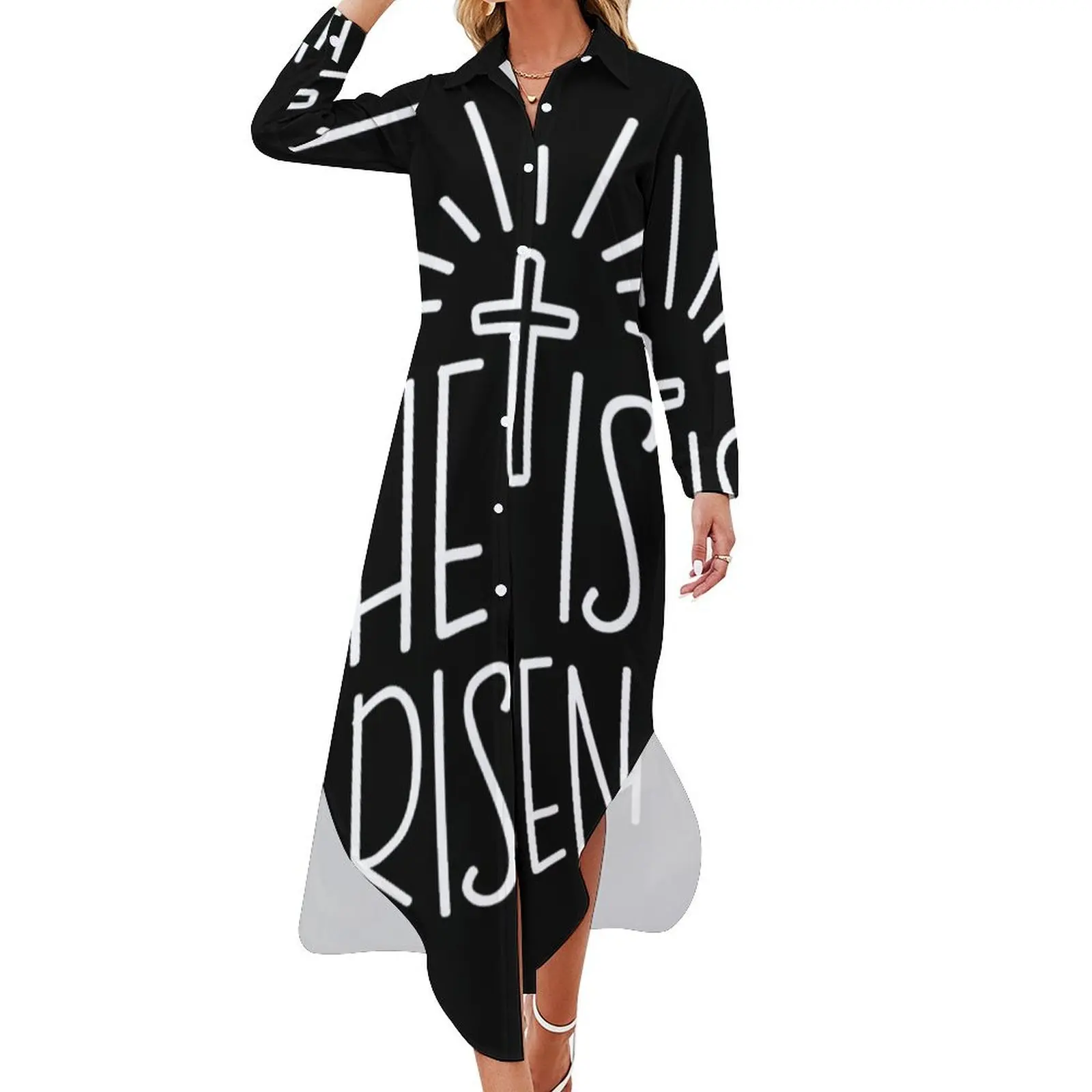 

He is risen Easter happy Easter day Long Sleeved Shirt Dress luxury women's party dress evening prom cute dress