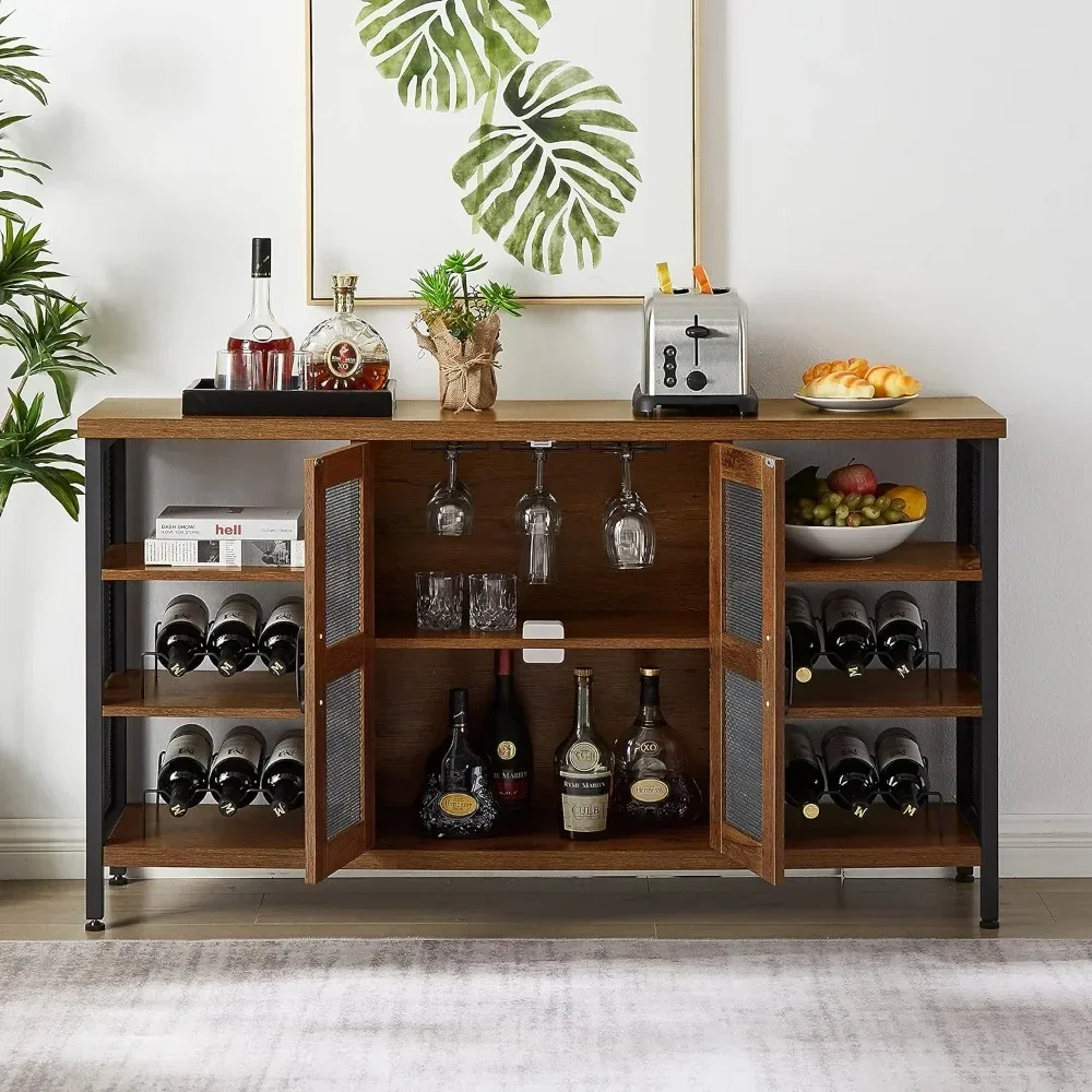 

Rustic Wood Wine Cabinet with Storage, Multifunctional Floor Wine Cabinet for Living Room.