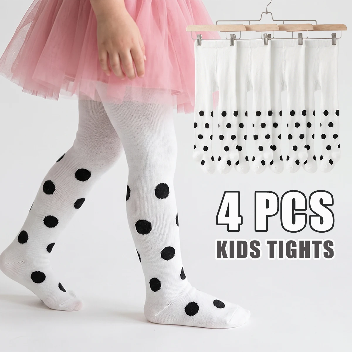 4 PCS Children Girl Kid Tights for Casual, Kids' tights with Simple black and white stripes, suitable for School & Layering