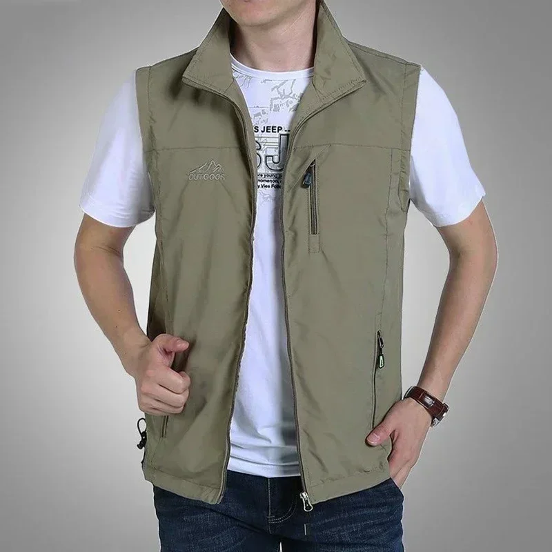 Gilet Fin Décontracté avec de Nombreuses Poches pour Homme, Veste d'Été avec Fermeture Éclair, Nouvelle Collection