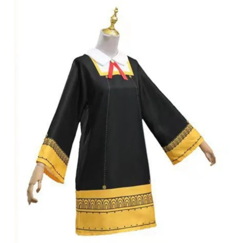 Adults Kids Anime Anya Forger Cosplay Costume Black Dress Wig Suit for Women Girls Role Play Halloween Carnival Party Outfits