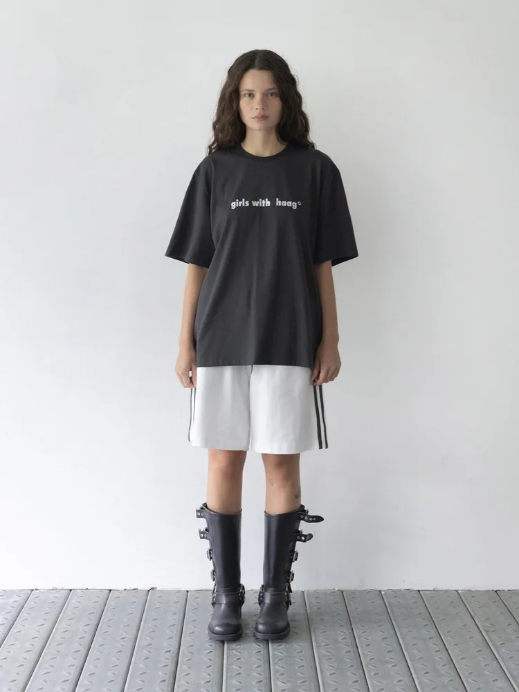 Haag Official Summer Casual Printed T-Shirt Women's Boxy Top Korean Style Loose Fit Cotton Short Sleeve round Neck Cool Feeling
