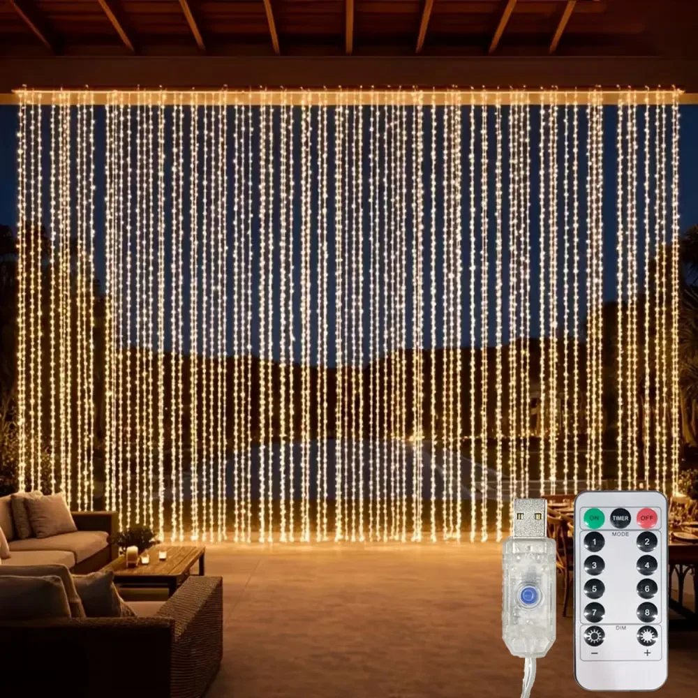 USB Powered Christmas Lights Curtain String Lights 8 Modes LED Lights with Remote Control Bedroom Wedding Halloween Decorations