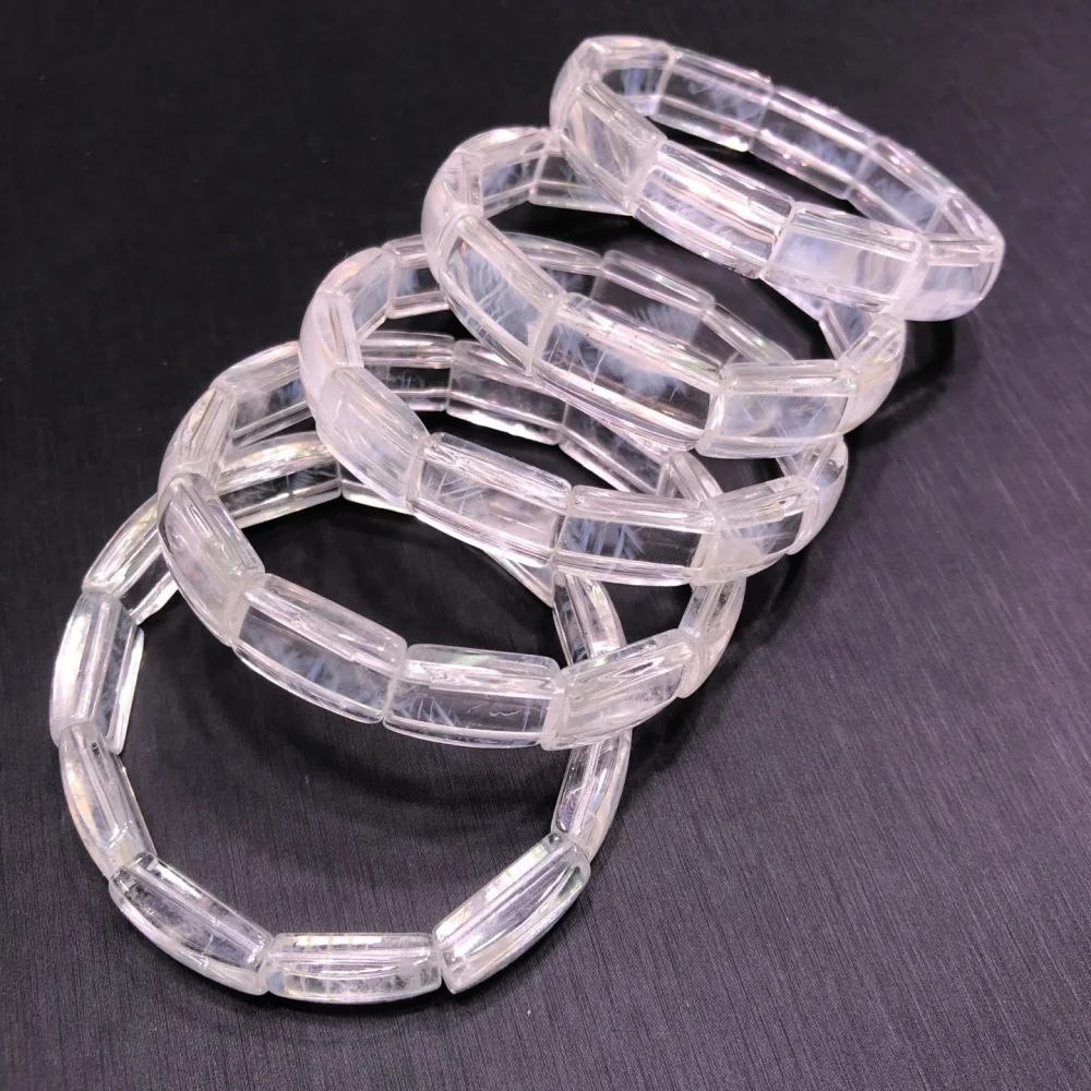 11mm Natural Blue Rutilated Quartz Bangle Handmade Stretch Rope Bracelet for Women Men Luxury Energy Healing Jewelry Gift