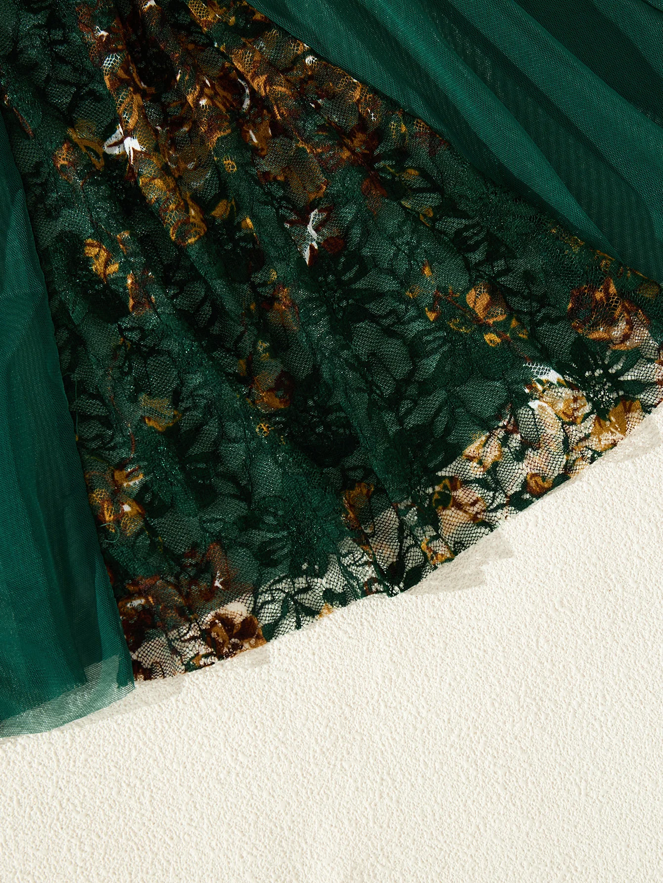 Women Dark Green Floral Lace Babydoll Nightgown Bow Decor Sheer Mesh Sleep Dress With Matching Thong Lingerie Set ZA825071 view 5