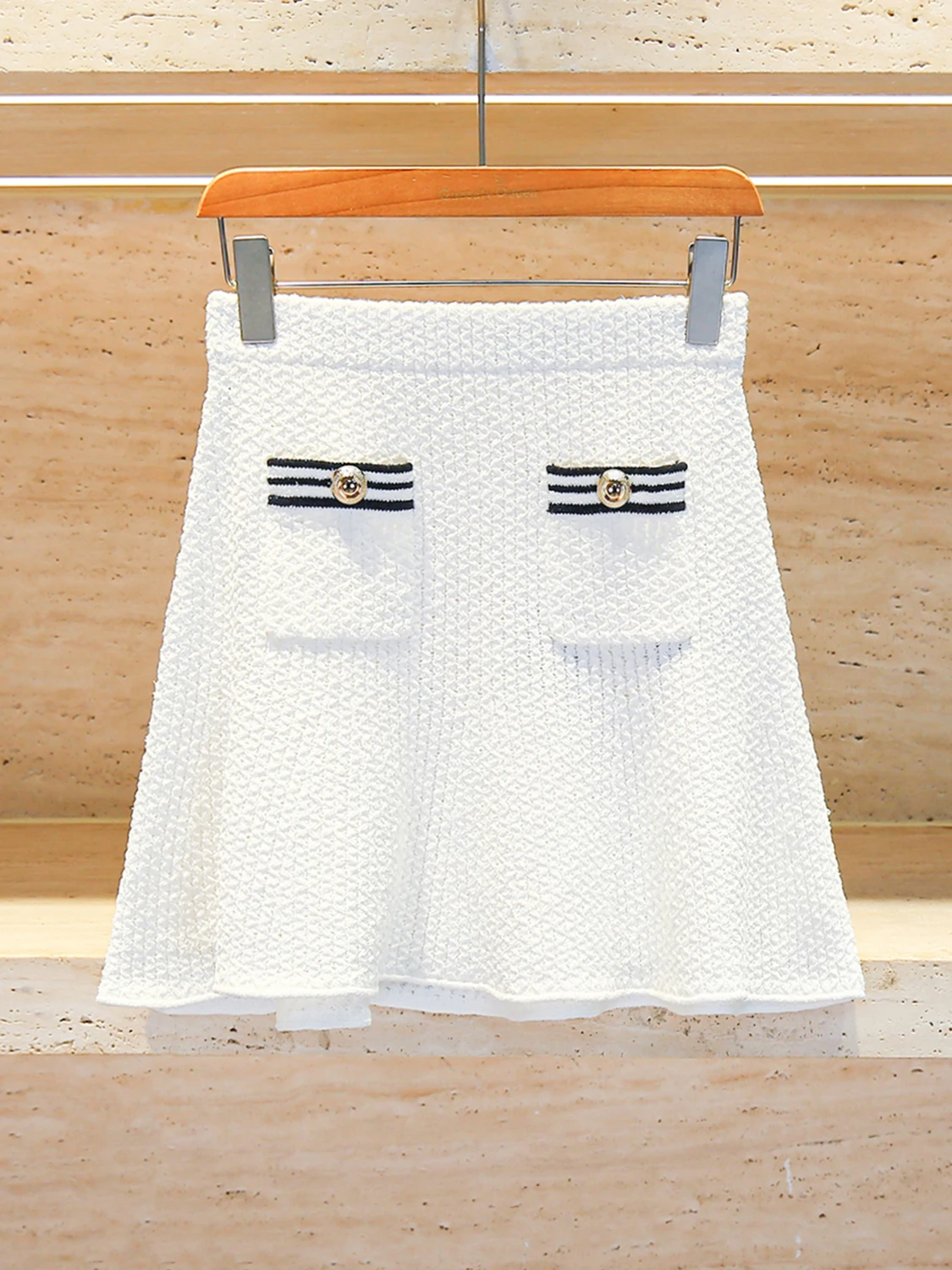 

SP Home South Oil High End Women's Summer Knitted Top Skirt Set Navy Collar f Skirt Stand Fit Commute Sle ort A-Lin...