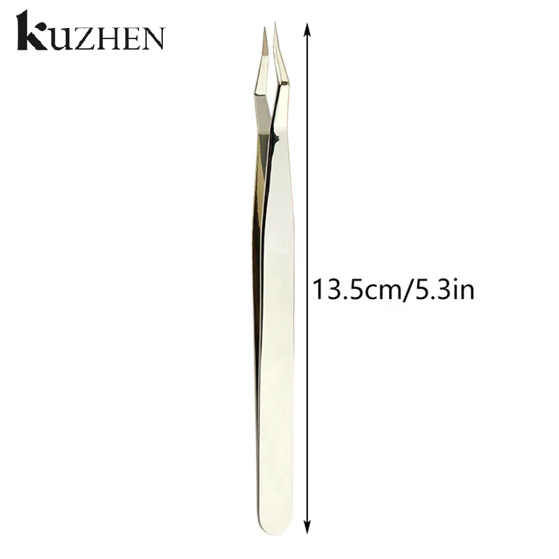 Pinça de extensão de cílios antiderrapante, aço inoxidável, ponta curvada, pinça reta, alta precisão, arte de unha, maquiagem, ferramentas de beleza