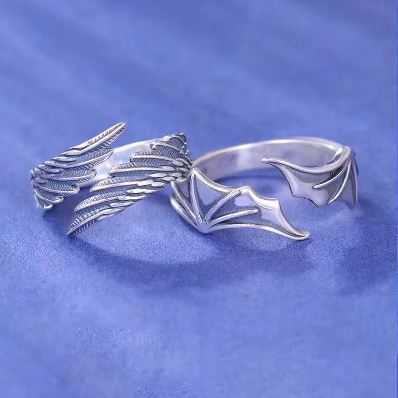 Gothic Punk Angel Devil Wings Adjustable Ring For Men Women Retro Hip Hop Finger Rings Couple Wedding Party Jewelry Gifts