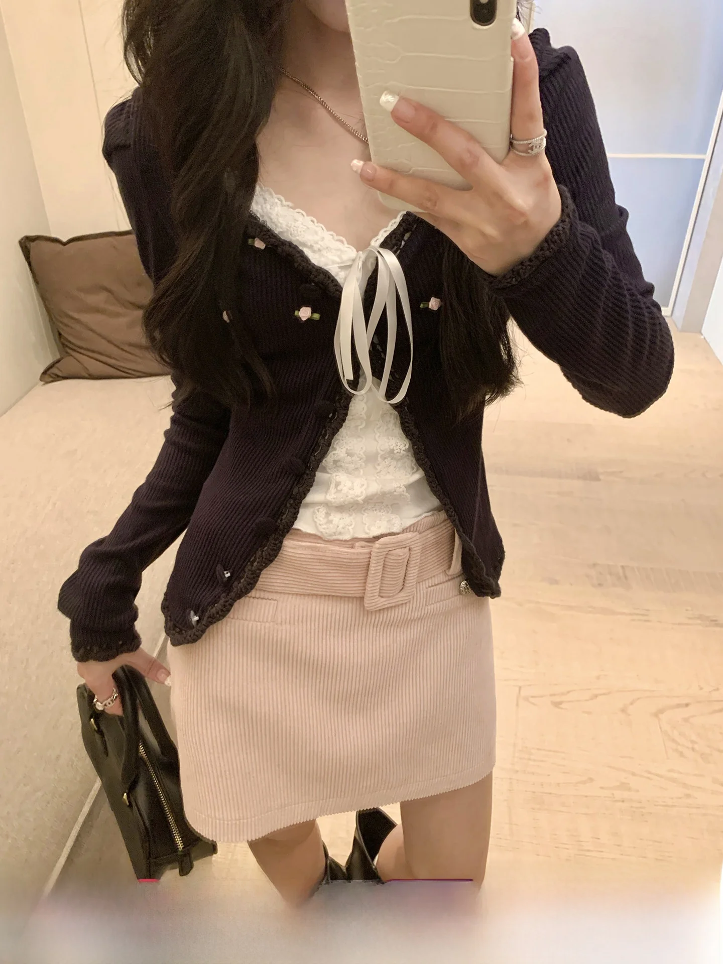 

Pink Corduroy A-Line Skirt Women's Spring Pure Desire f-length Skirt Bodycon Skirt Casual High Waist Nylon Blend