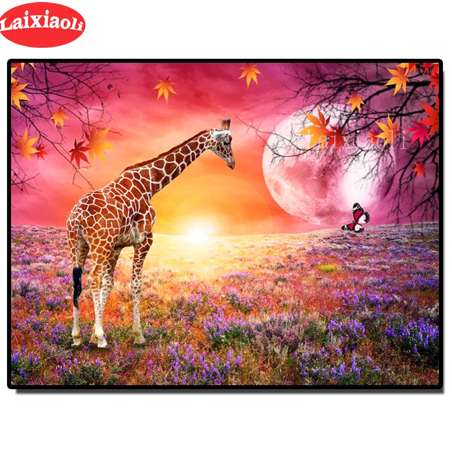 home decoration diamond painting Giraffe lavender rural scenery full drill square round diamond embroidery cross stitch mosaic