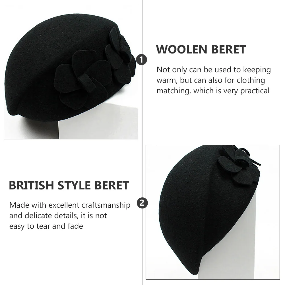 

1Pcs Beret Woolen Hat for Women Fashion Double Flower Decor Warm Winter Lady Hat British Style Elegant Soft Breathable Knit Cap