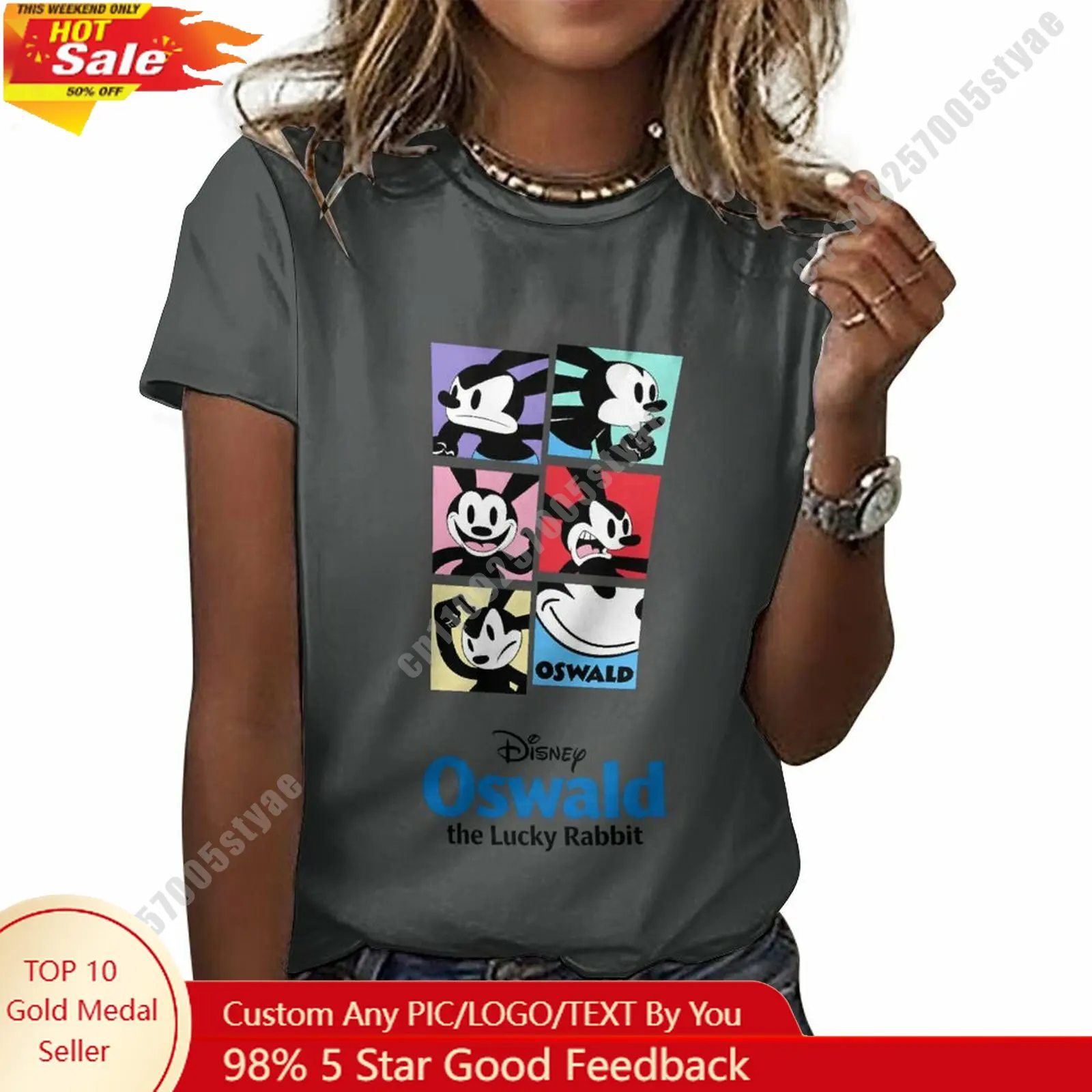 

Oswald T Shirt Disney Cartoon Custom Your Own Cotton Tee Personalized Photo Text Print Casual Street Style Short Sleeved Top