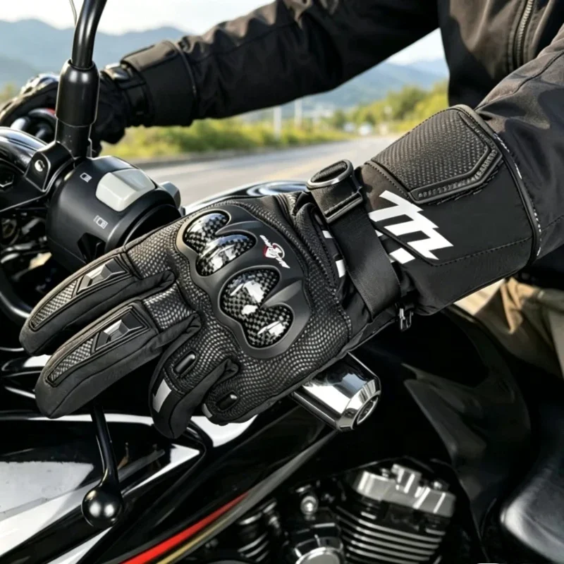 2026 NEW Carbon Fiber Winter Warm Motorcycle Gloves Men Anti Fall Waterproof Windproof Racing Touch Screen Thickened Long Gear