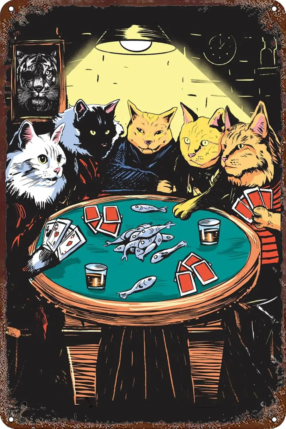 Cats playing poker game Poster Game Retro Funny Metal Sign Sheet Signs Tin Sign, Outdoor Home Wall Decoration 8x12inch sign