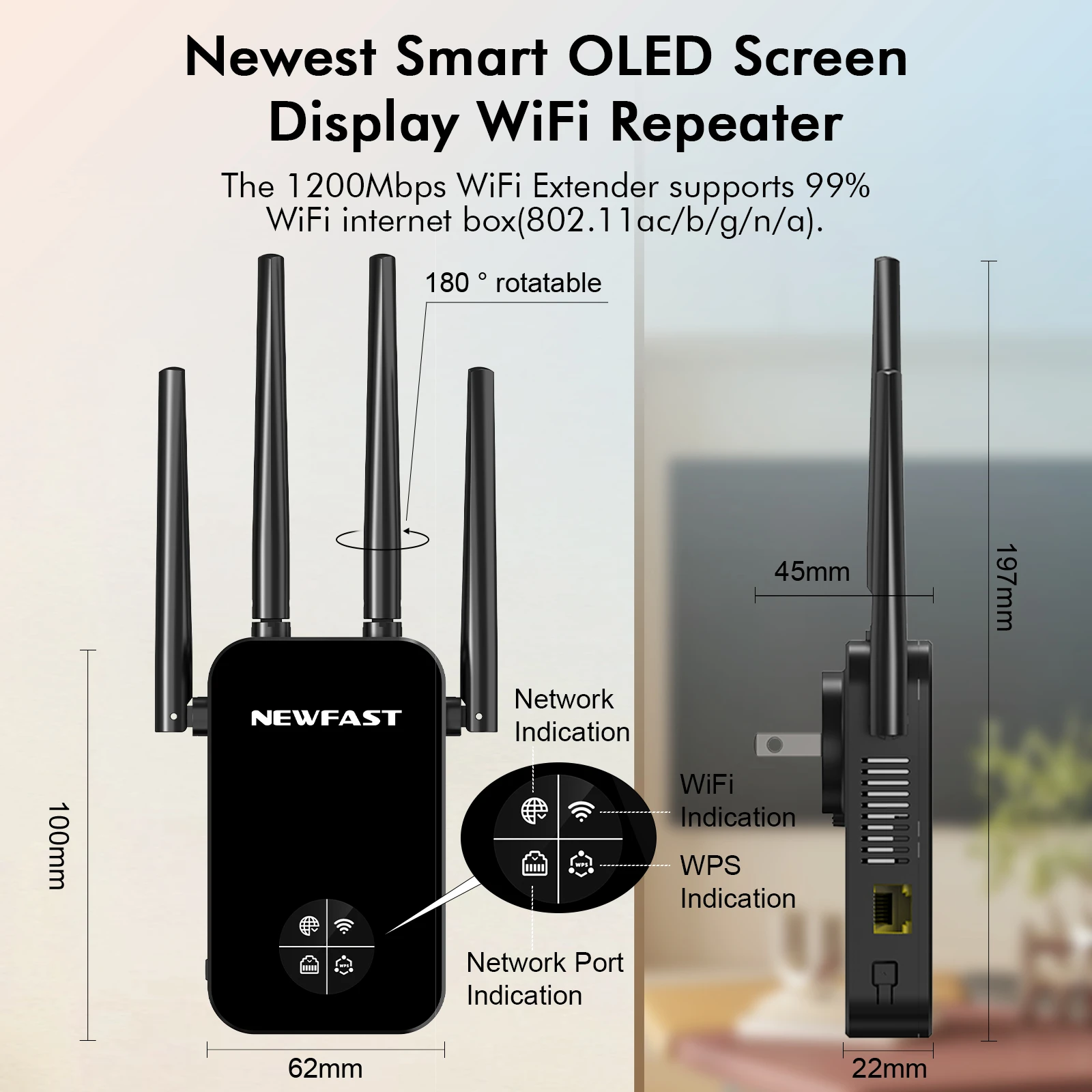 Imagem -04 - Wifi Repetidor Roteador Banda Dupla 2.4g & 5.8ghz Extensor Wi-fi sem Fio Amplificador Antena Gigabit para Casa Ac1200