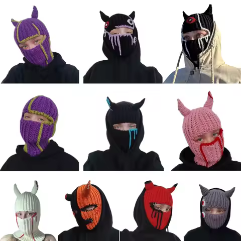 Halloween Balaclava Devil Horn Balaclava Little Devil Hat Halloween Party Hat Funny Hooded Beanie Masquerade Mask