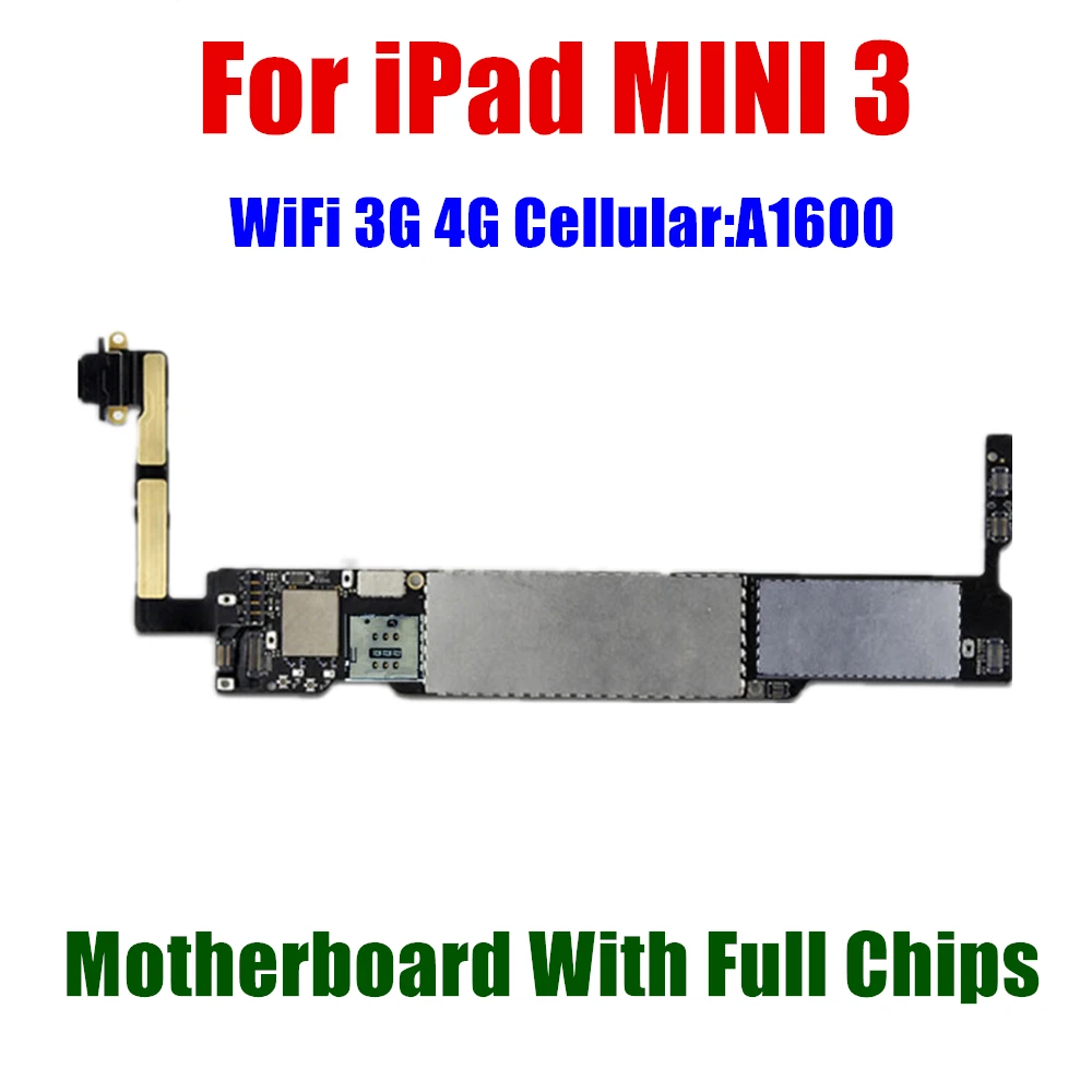 

NO iCloud For iPad MINI 3 Wifi 3G Cellular Version Mainboard Logic Boards 16GB 32GB 64GB 128GB ,With IOS System