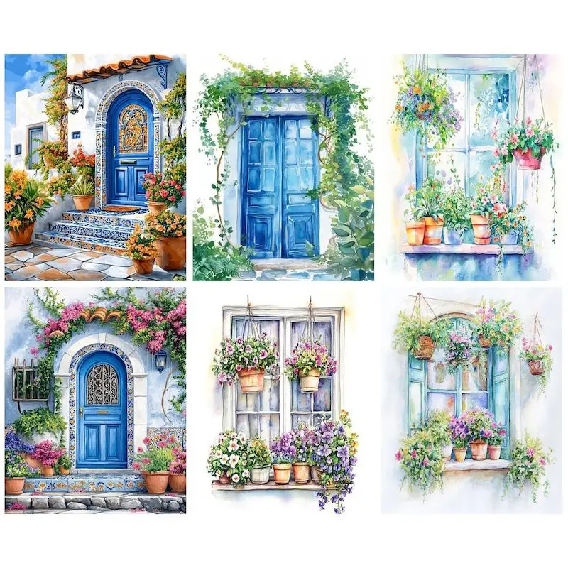 

GATYZTORY Frame Oil Painting by Numbers Door Landscape DIY Paint By Numbers Zero Basis HandPainted Handpaint Number Painting Gi