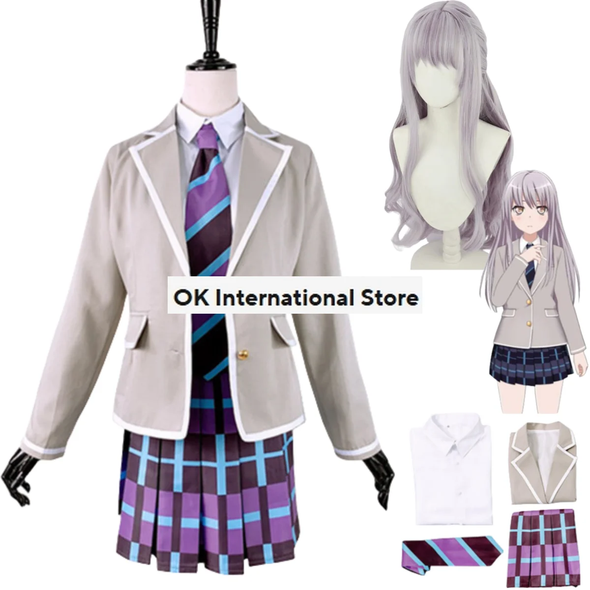 Anime BanG Dream! Yukina Minato Cosplay Costume Roselia Wig Japanese Curry Color School Uniform Skirt Woman Sexy Halloween Suit