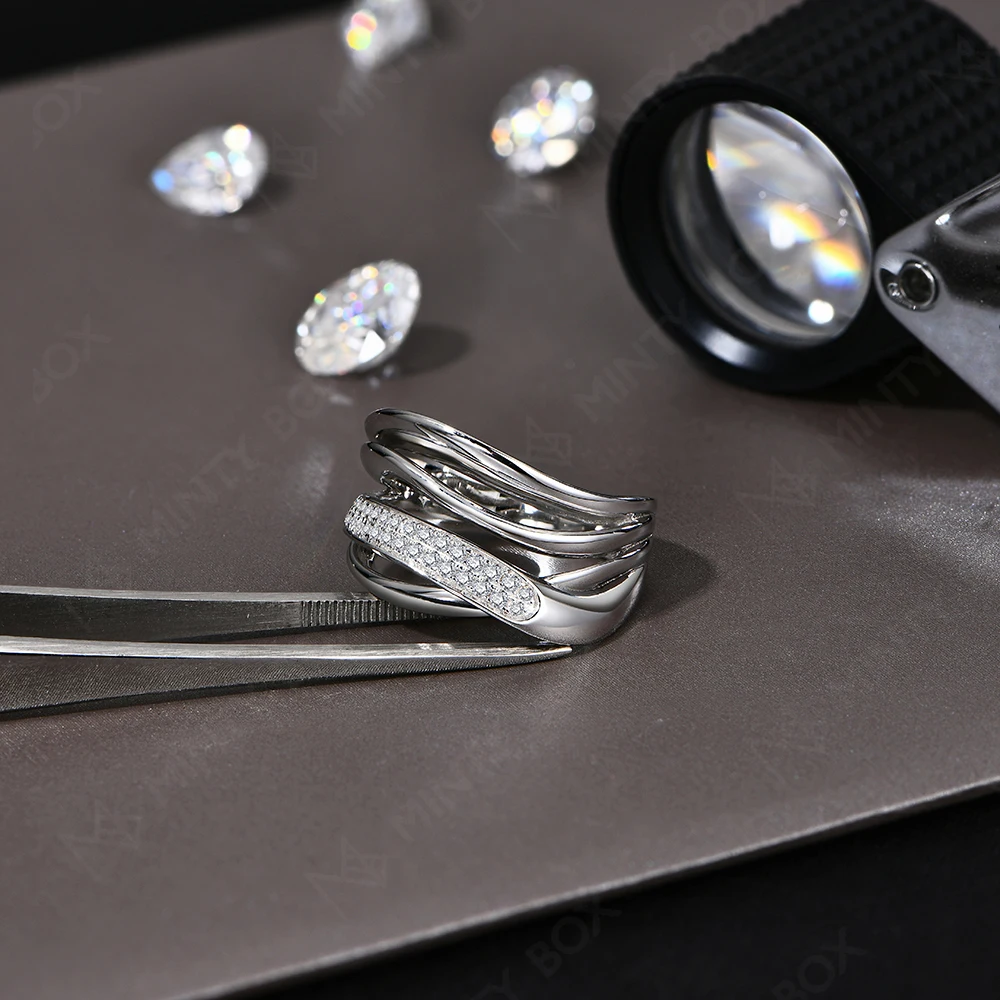 Mintybox s925 prata esterlina moissanite anéis 2.06ctw d vvs1 laboratório cultivado diamante anel de noivado para mulher 18k banhado jóias