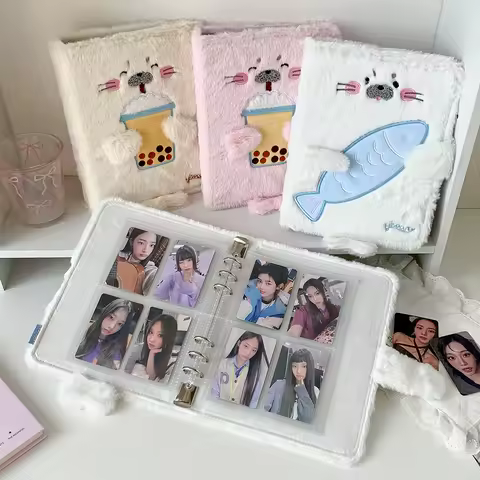 New Kawaii Cartoon Plush A5 Seal Loose leaf Album Cute Japanese Girls Anime Character 4-Grid Storage Display Card Holder Gifts