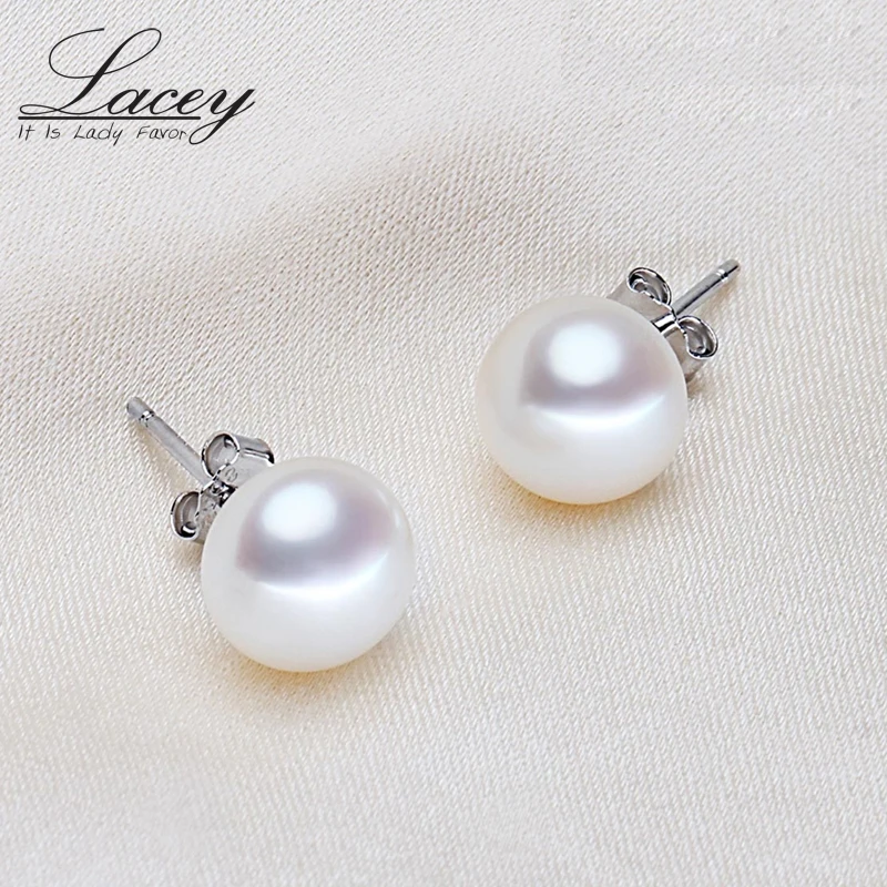 Real White Natural Freshwater Pearl Earrings Woman,Flat 925 Silver Pearl Stud Earrings Leverback Wife Mother Present Black