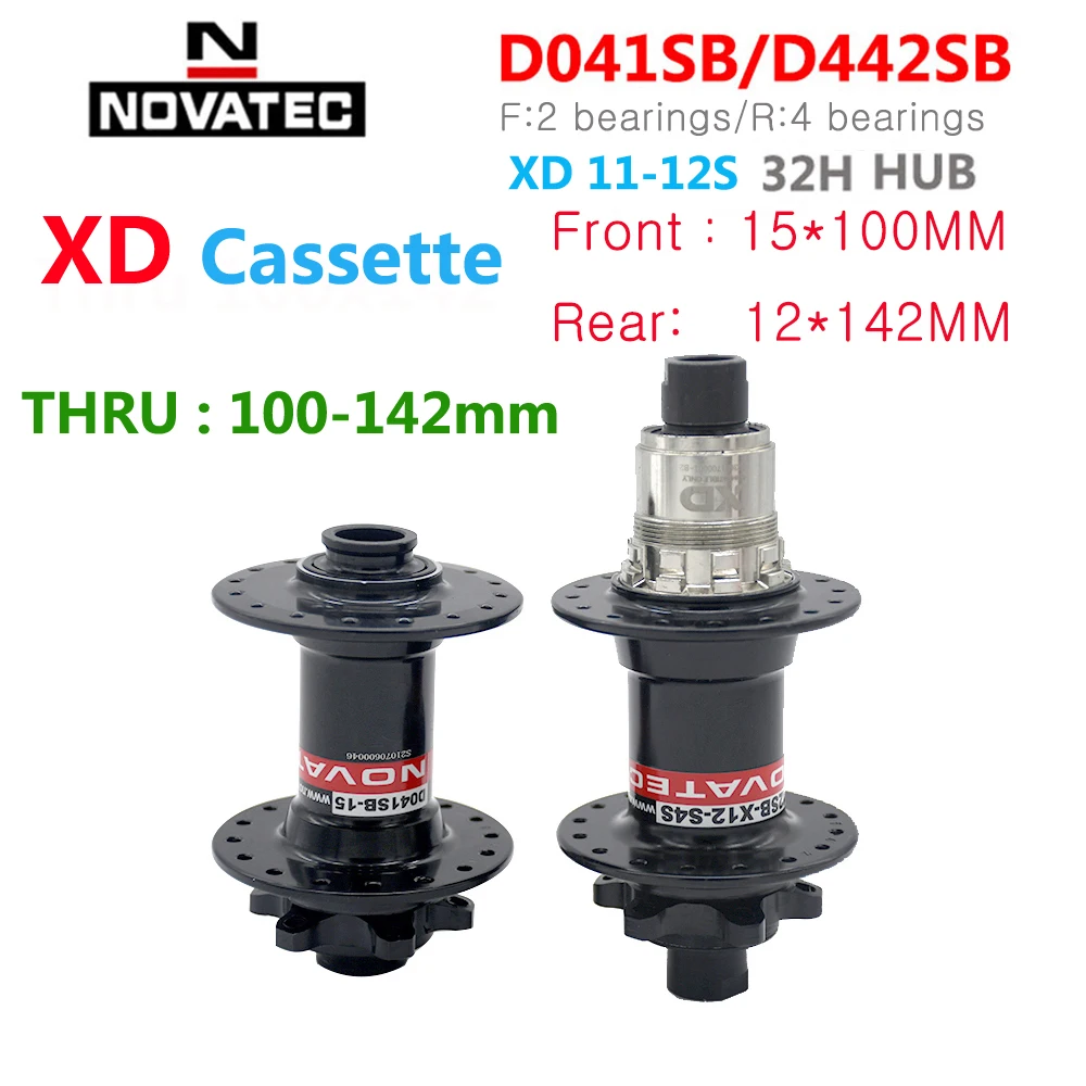 Novatec XD Cassette MTB Axle Bearing Hub, Thru Hub, 100x142mm, Cube Bicycle Freehub, 11S, 12s Speed, 32Hole