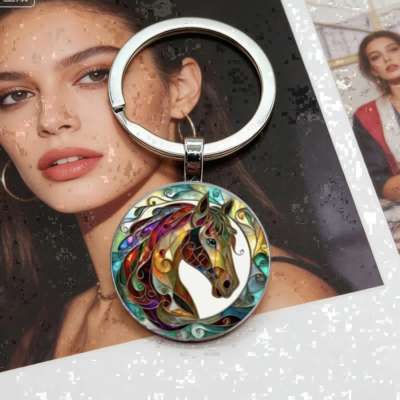 Exquisite and vivid colorful horse patterned alloy keychain pendant