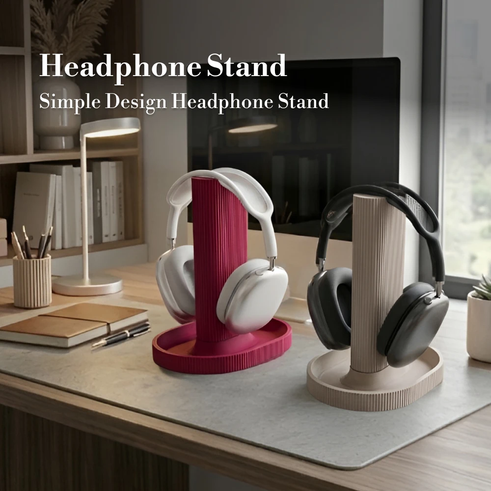 Vertical Ribbed Headphone Stand With Base Tray Minimalist Over Ear Headset Holder Desktop Display Rack Gaming Headphones Storage view 2