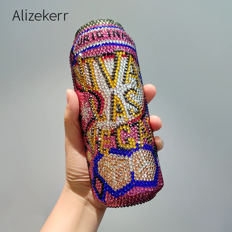 Alizekerr Can Diamond Evening Bags Women Luxury Designer Unique Rhinestone Cherry Cola Pop-top Can Crystal Clutch Purses Party