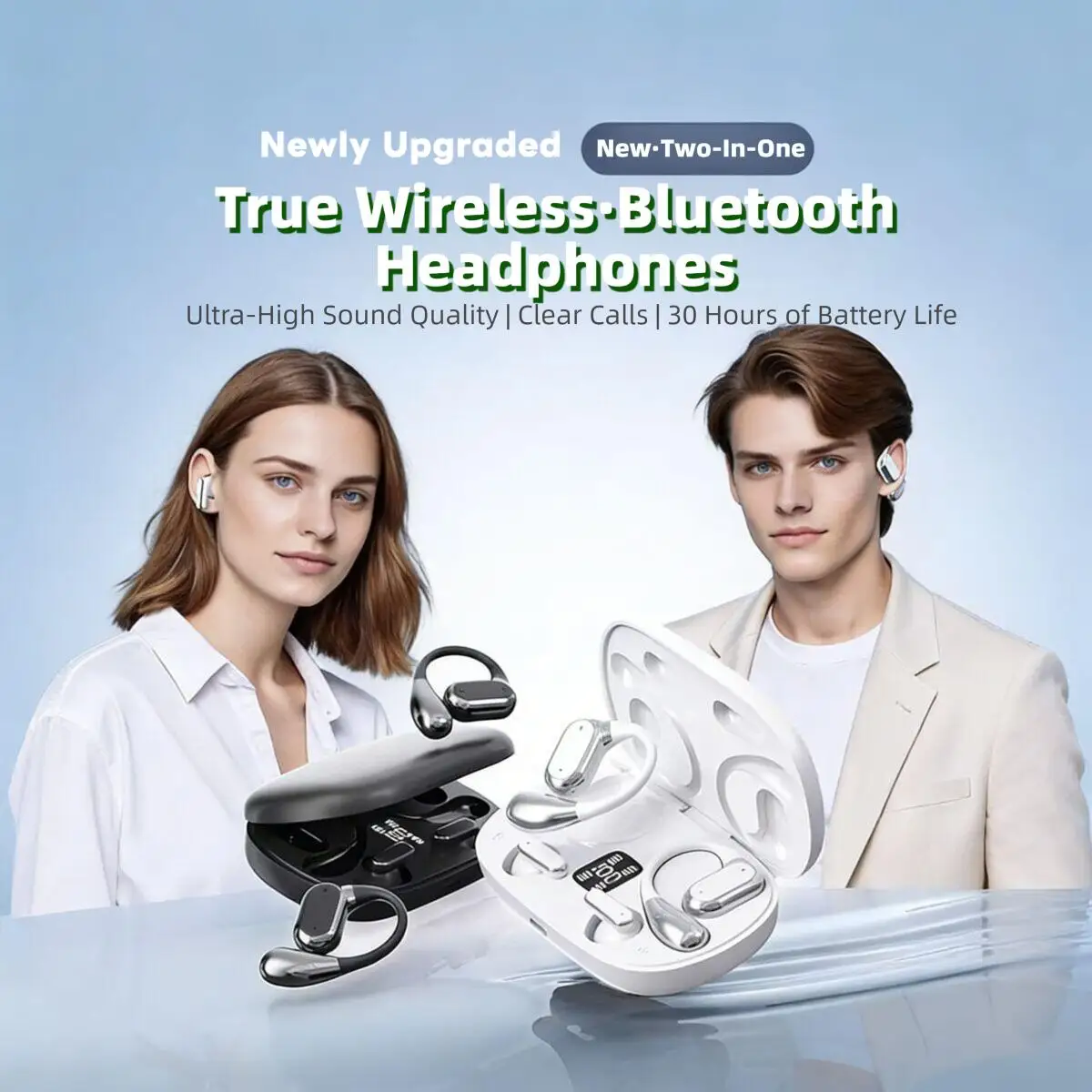 

Модные беспроводные Bluetooth-наушники Q25 для пар, 2-в-1, с креплением на ухо, полувнутриканальные, HiFi-звук, удобная посадка, идеальный подарок для романтических пар