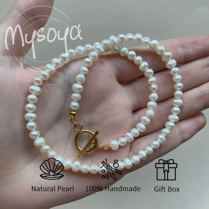 

MYSOYA White Freshwater Pearl Necklace 5-6mm With Gift Box For Her/Him Perfect Birthday/WeddIng/Anniversary/Christmas Gift