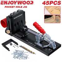 ENJOYWOOD 45Pcs 3-Hole 9.5mm Pocket Hole Jig Kit Aluminum Alloy Adjustable Woodworking Drilling Guide For Angled Holes Drill Bit