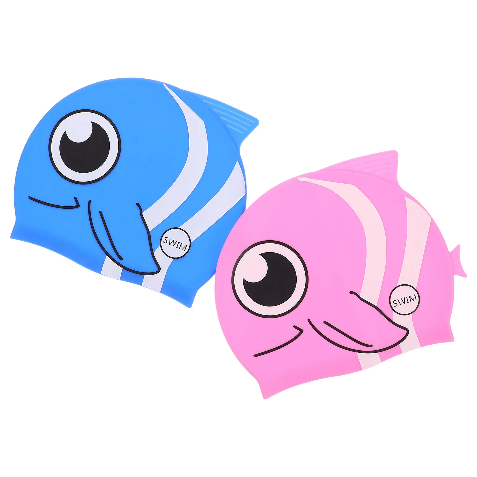 

2pcs Silicone Swim Cap Kids: Cartoon Fish Design Waterproof Swimming Hat For Boys Girls Blue Beach Bathing