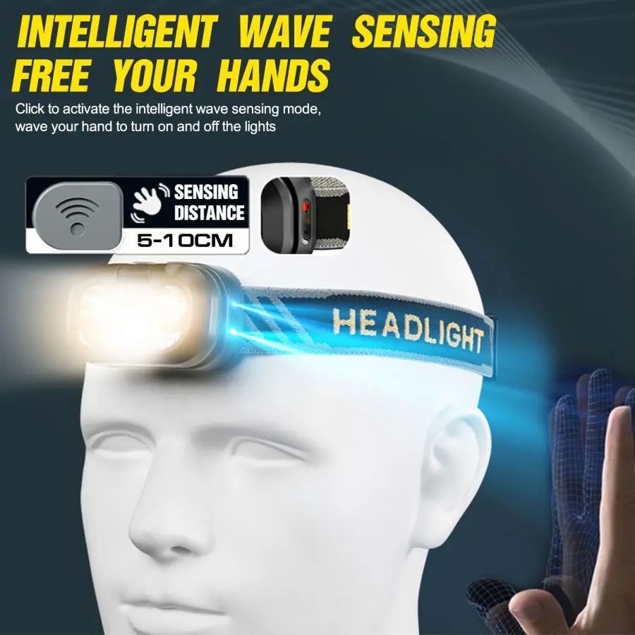 Multi-functional Intelligent Induction Headlamp Outdoor Waterproof Headlight Multiple Light Source USB Rechargeable Head Lamp